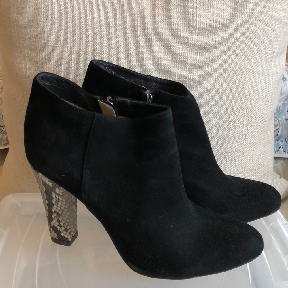 Booties - Black Suede and snakeskin heel